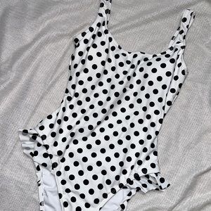 The bikini lab black & white polka dot one piece swim with ruffles